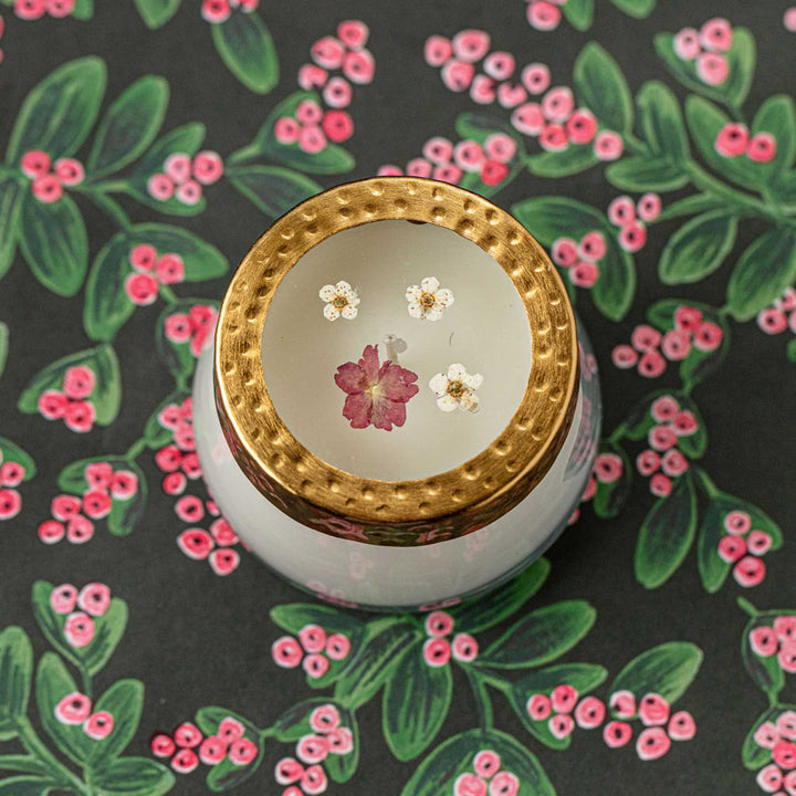 Red Currant + Cranberry Small Pressed Floral Candle-Pressed Floral Candles 2 of 7