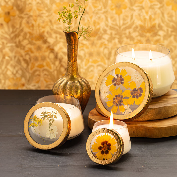 Honey Tobacco Large Pressed Floral Candle-Pressed Floral Candles 4 of 5