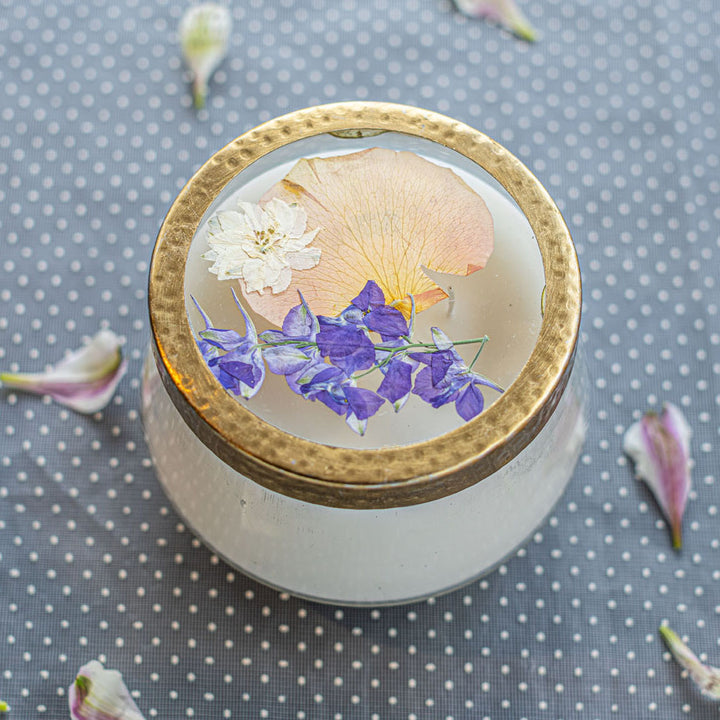 Vanilla Rain Pressed Floral Candle - Large-Pressed Floral Candles 3 of 5