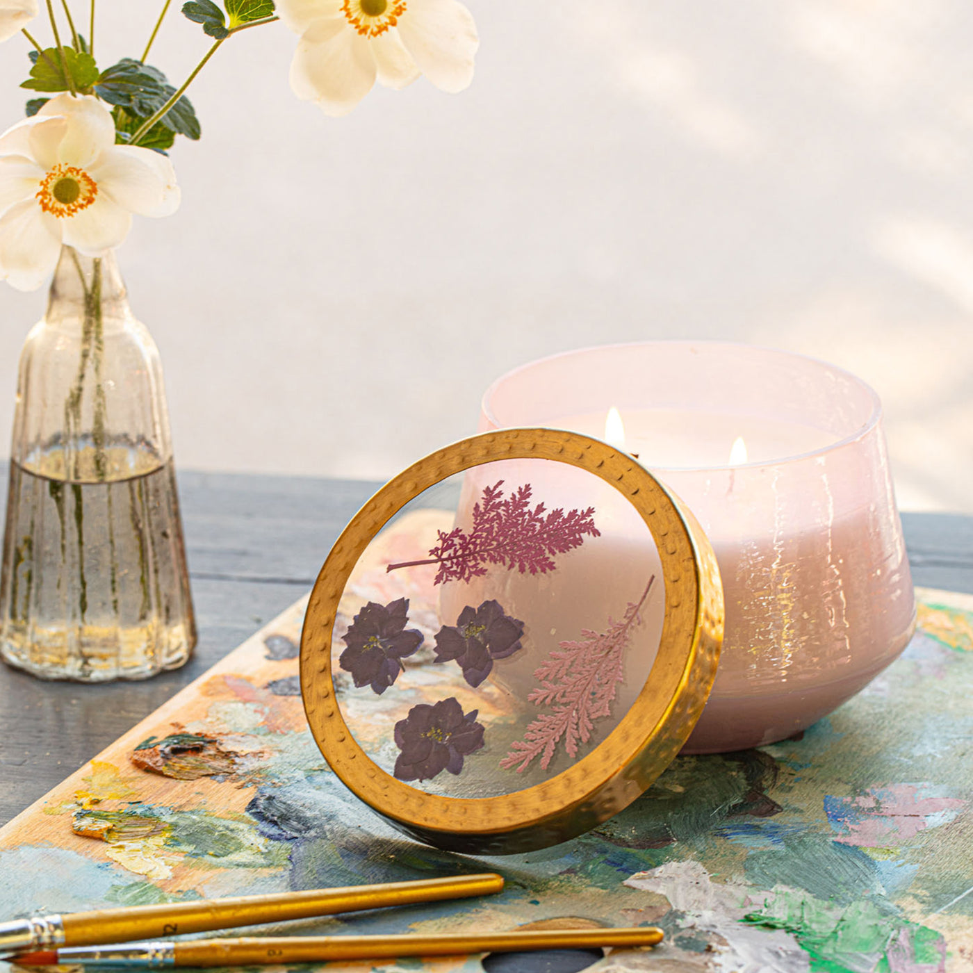 Blackberry & Coconut Large Watercolor Pressed Floral Candle