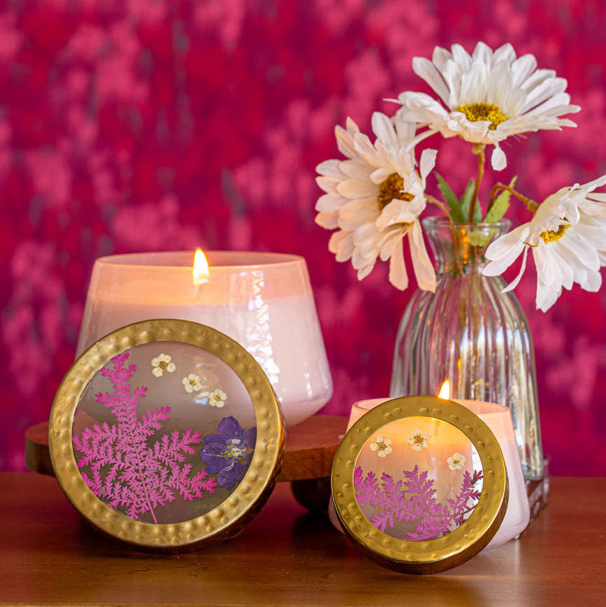 Accent Watercolor Pressed Floral Candle - Blackberry + Coconut-Pressed Floral Candles