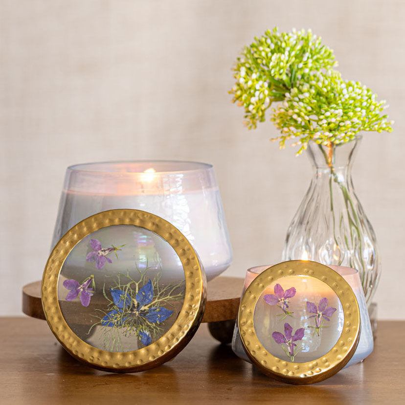 Petite Watercolor Pressed Floral Candle - Berry Fig-Pressed Floral Candles