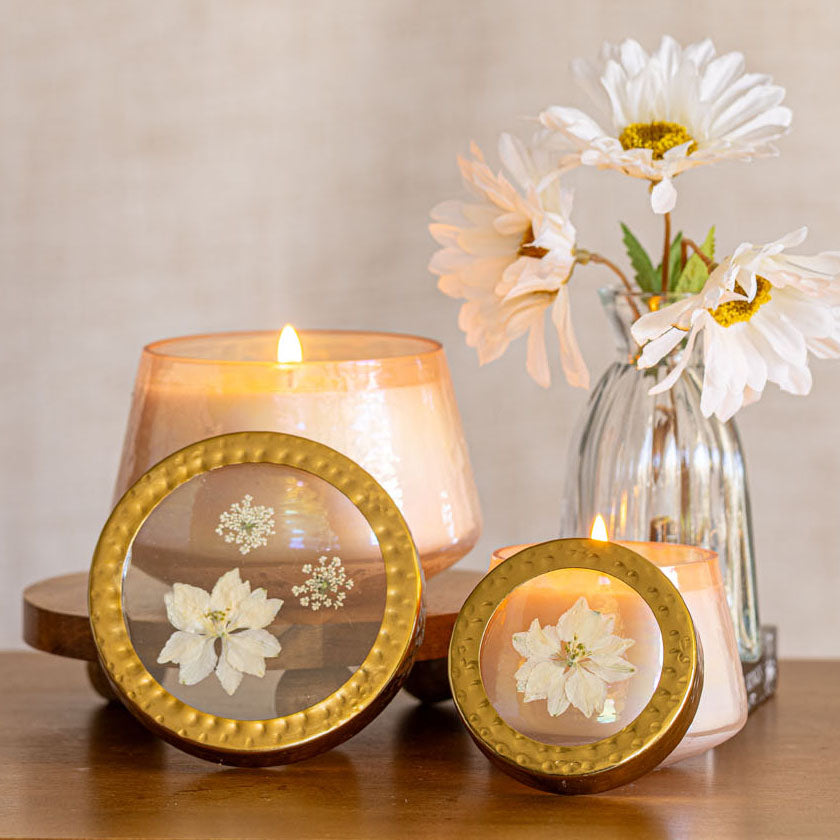Accent Watercolor Pressed Floral Candle - Rose + Oud-Pressed Floral Candles