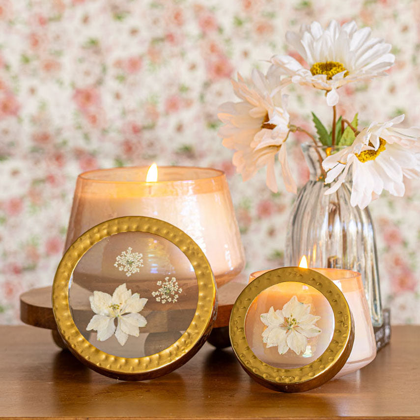 Petite Watercolor Pressed Floral Candle - Rose+ Oud-Pressed Floral Candles
