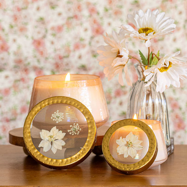Petite Watercolor Pressed Floral Candle - Rose+ Oud-Pressed Floral Candles 3 of 8