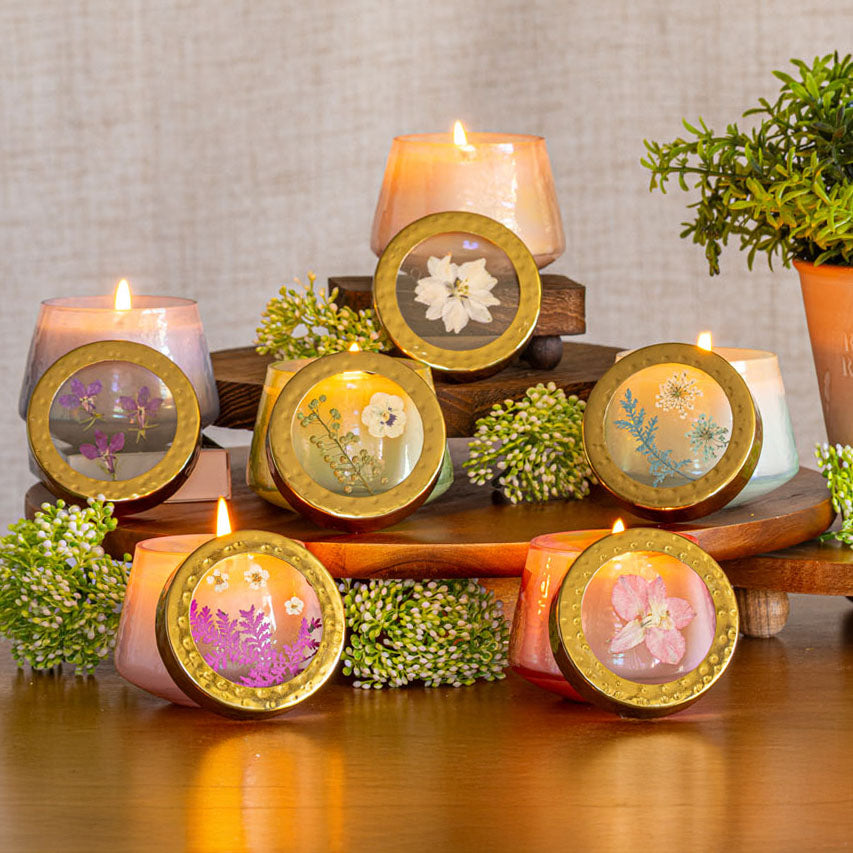 Petite Watercolor Pressed Floral Candle - Tomato Vine-Pressed Floral Candles