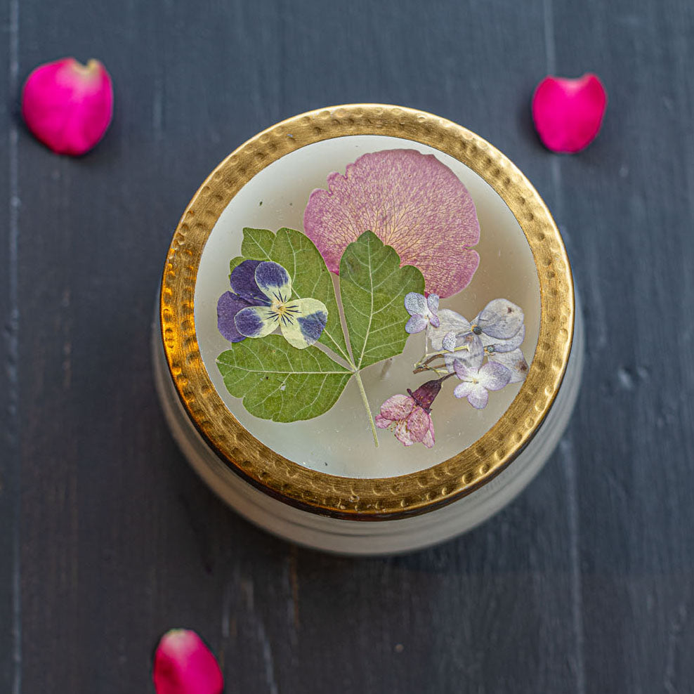 Signature Pressed Floral Candle - Blushing Rosewood-Pressed Floral Candles