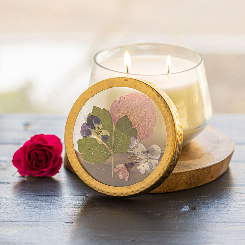 Blushing Rosewood Pressed Floral Candle - Large