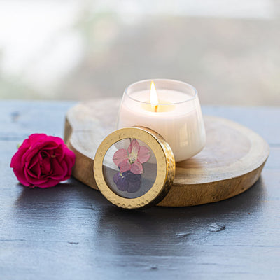 Blushing Rosewood Pressed Floral Candle - Small