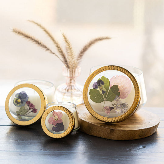 Rosy Rings, Blackberry & Coconut Watercolor Pressed Floral Candle
