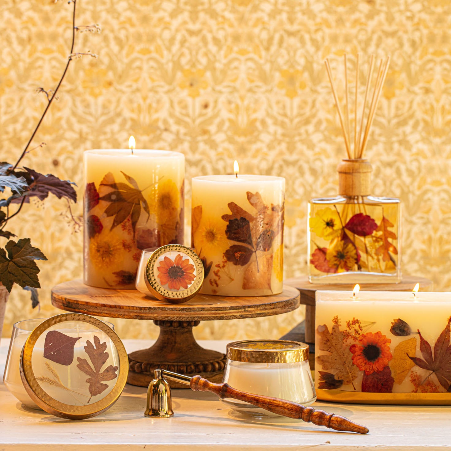 Harvest Pumpkin Medium Pressed Floral Candle-Pressed Floral Candles