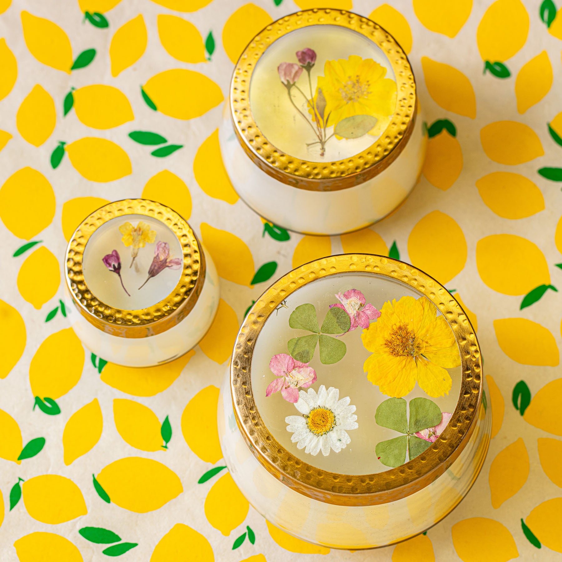 Lemon Blossom Large Pressed Floral Candle – Rosy Rings