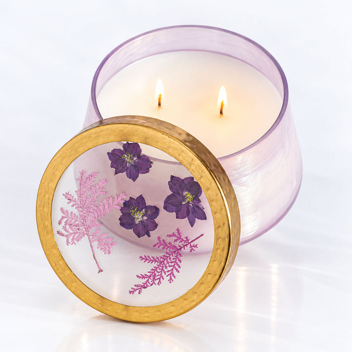 Blackberry &amp; Coconut Large Watercolor Pressed Floral Candle-Pressed Floral Candles 1 of 5