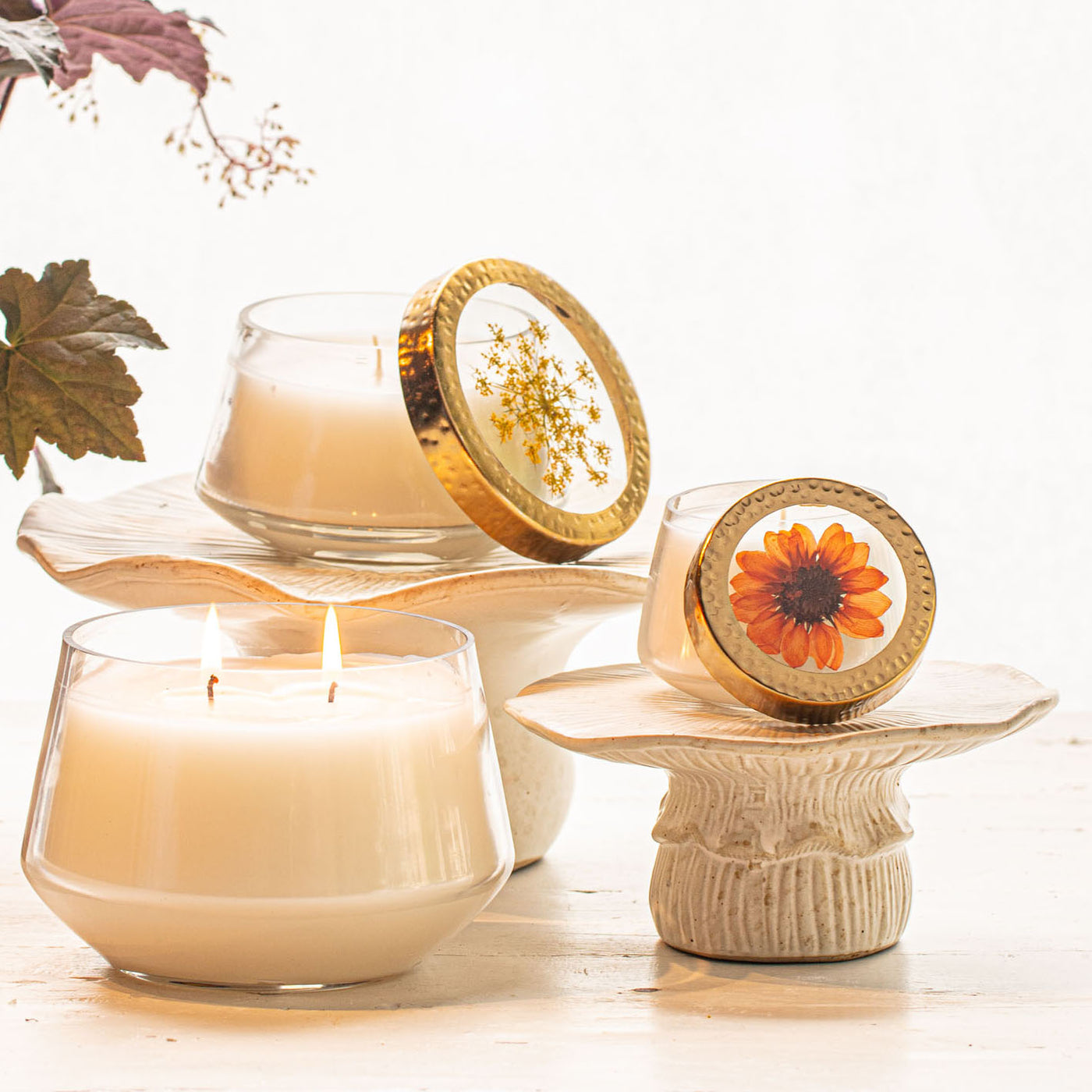 Harvest Pumpkin Small Pressed Floral Candle