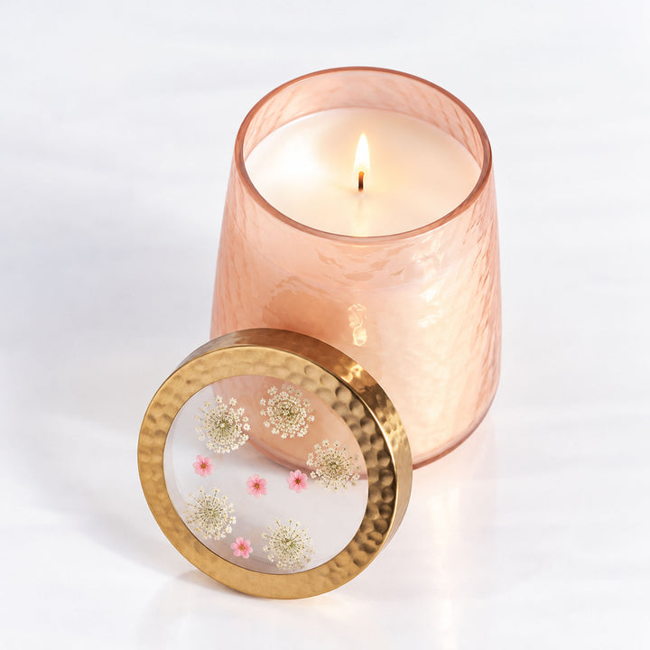 Rose + Oud Tall Watercolor Pressed Floral Candle 1 of 5