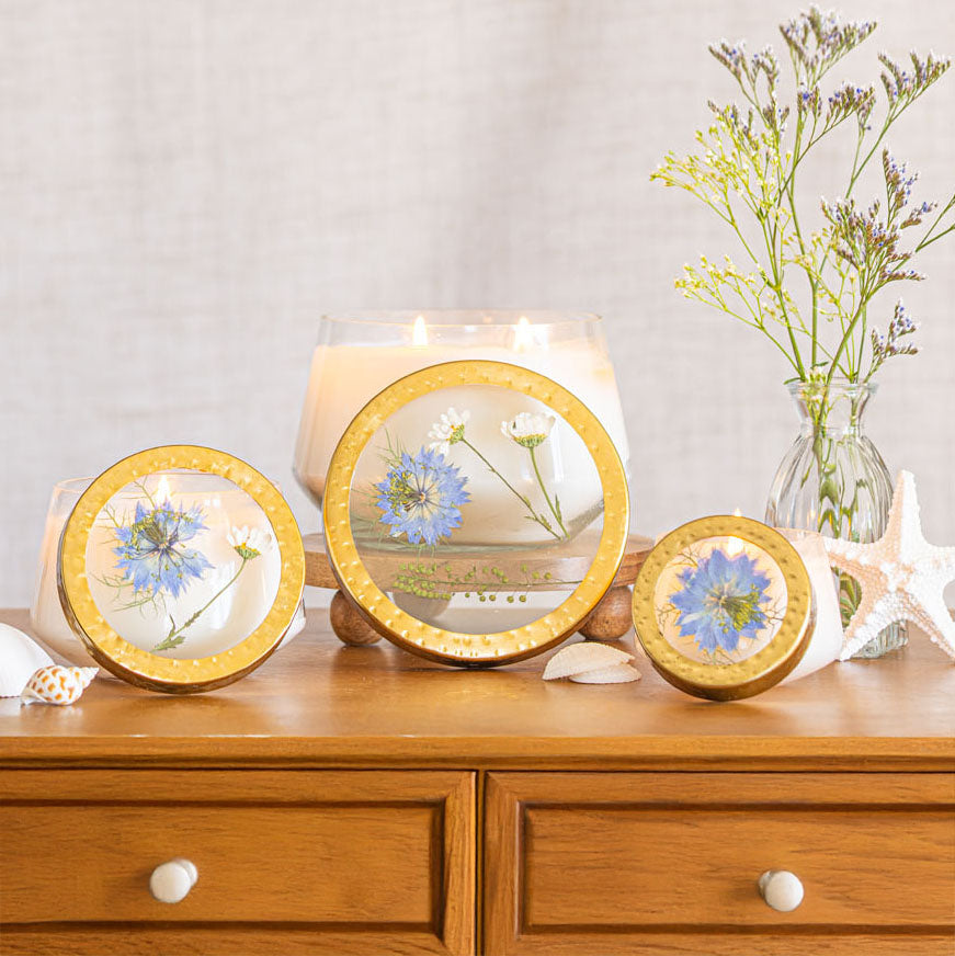 Accent Pressed Floral Candle - Sea Salt Mist-Pressed Floral Candles