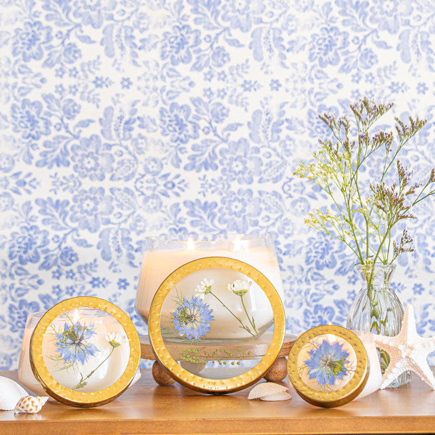 Petite Pressed Floral Candle - Sea Salt Mist-Pressed Floral Candles