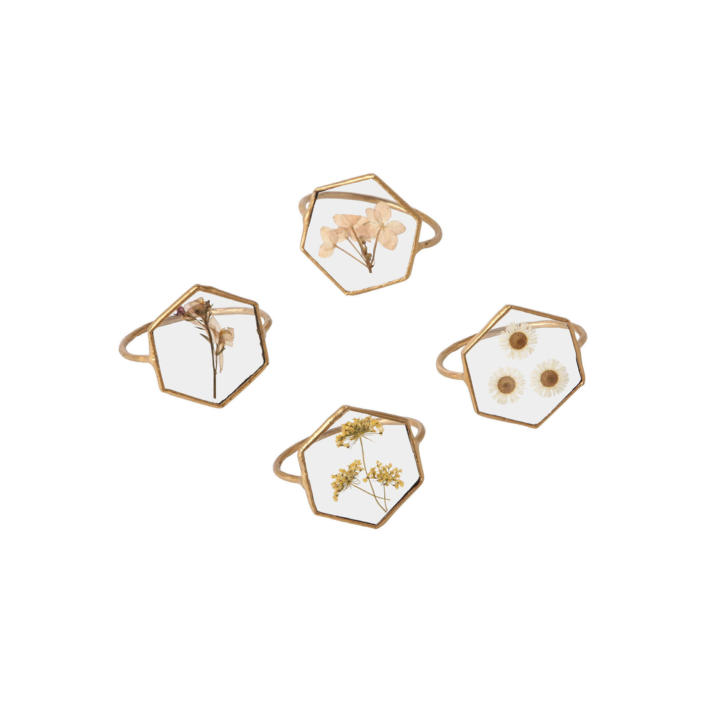 Earth Tones Hexagon Pressed Floral Napkin Ring Set