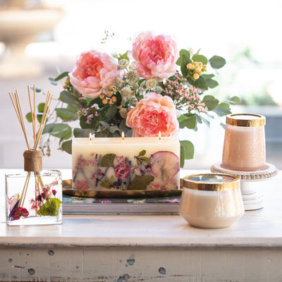 Rachel Parcell + Rosy Rings Peony Large Pressed Floral Candle