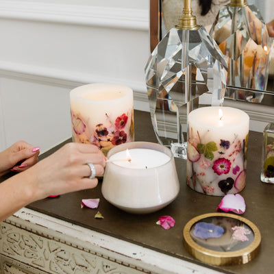 Rachel Parcell + Rosy Rings Peony Large Pressed Floral Candle