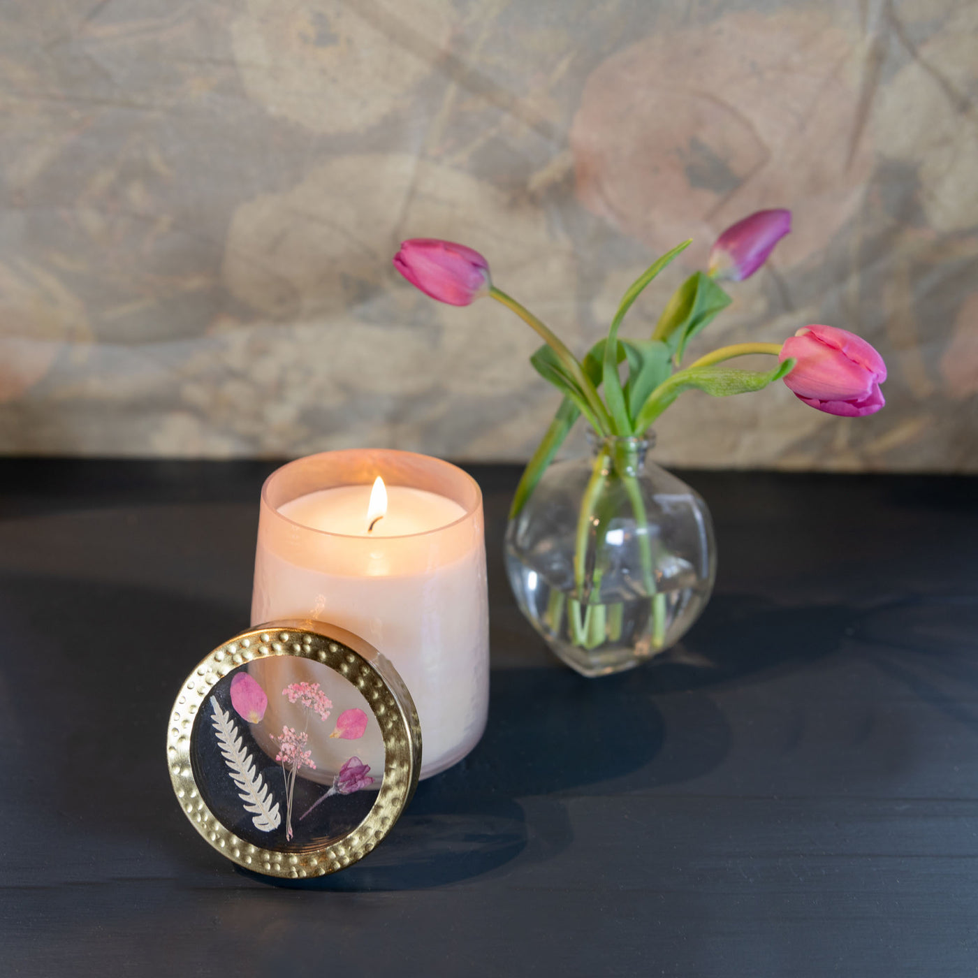Palo Santo & Rosewood Medium Pressed Floral Candle
