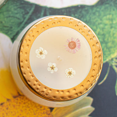 Apricot Rose Small Pressed Floral Candle
